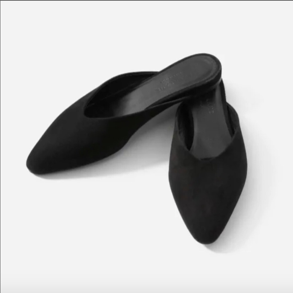 Everlane Black Suede V Mule Flat